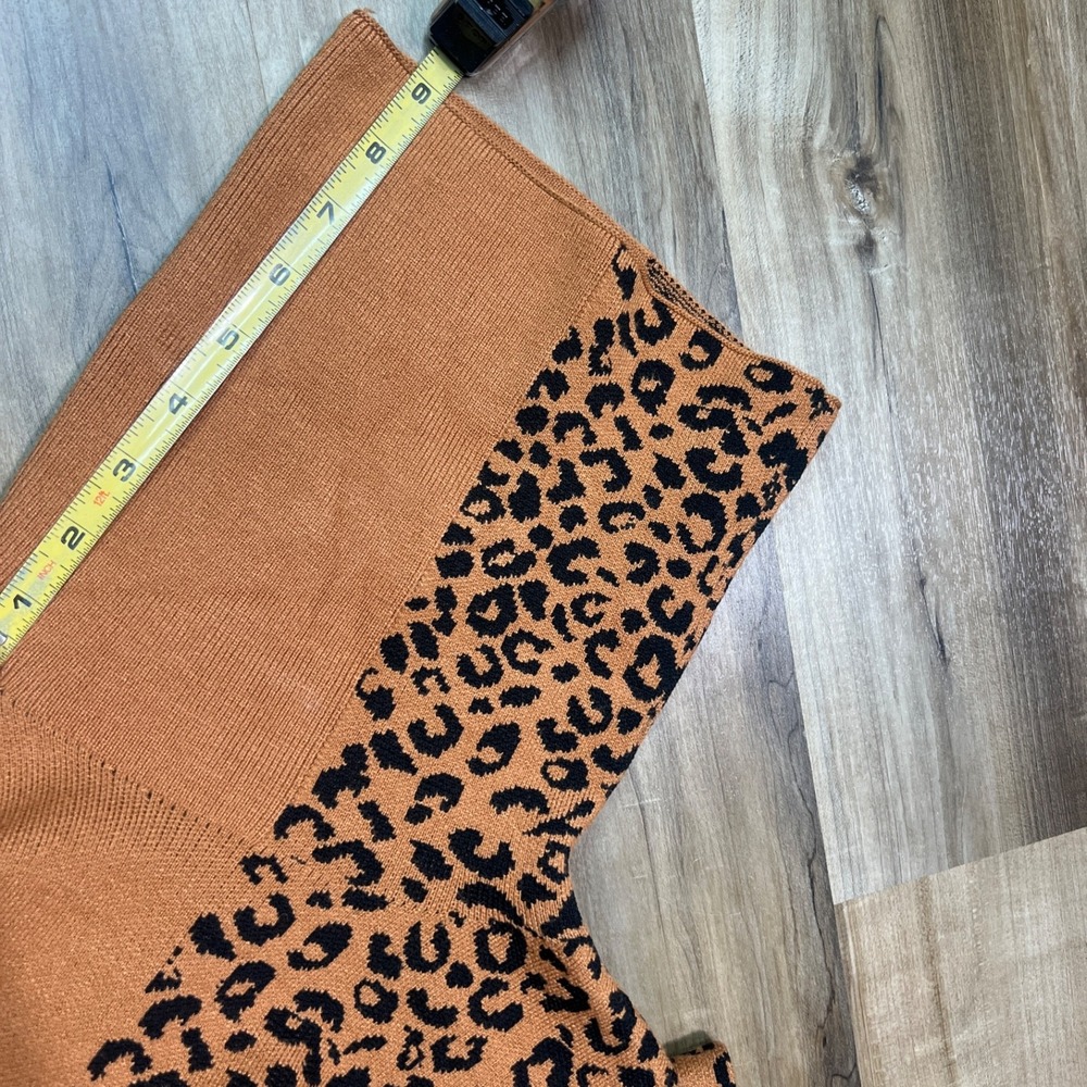 Women's Leopard Print Mock Neck Sweater Tan Brown Soft Knit Pullover Cozy‎ Fall - Picture 7 of 12